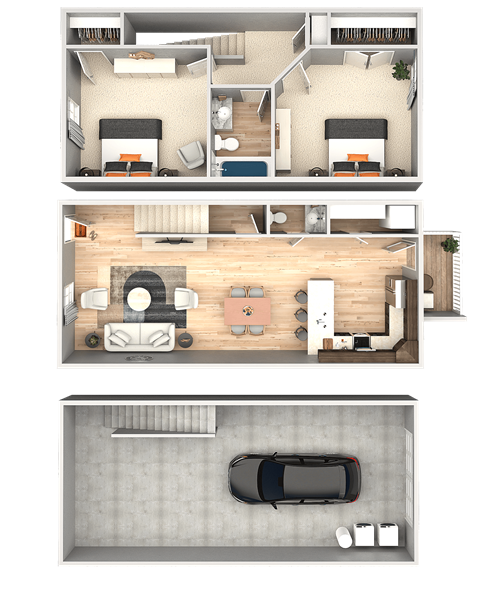 A set of three images showing interior floor plans of a house.